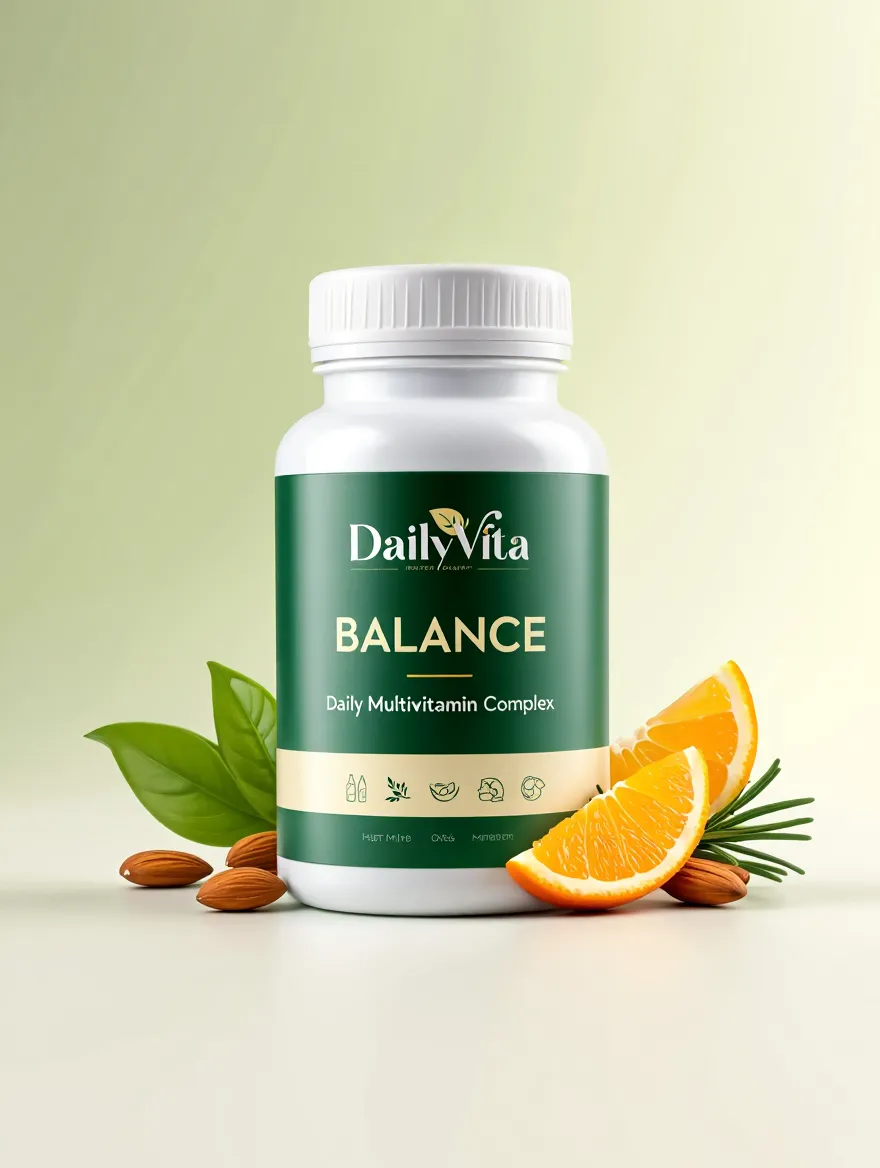 DailyVita Balance supplement bottle with natural ingredients
